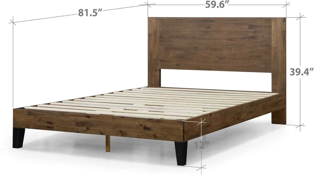 Queen Size Solid Wood Platform Bed Frame With Headboard-1