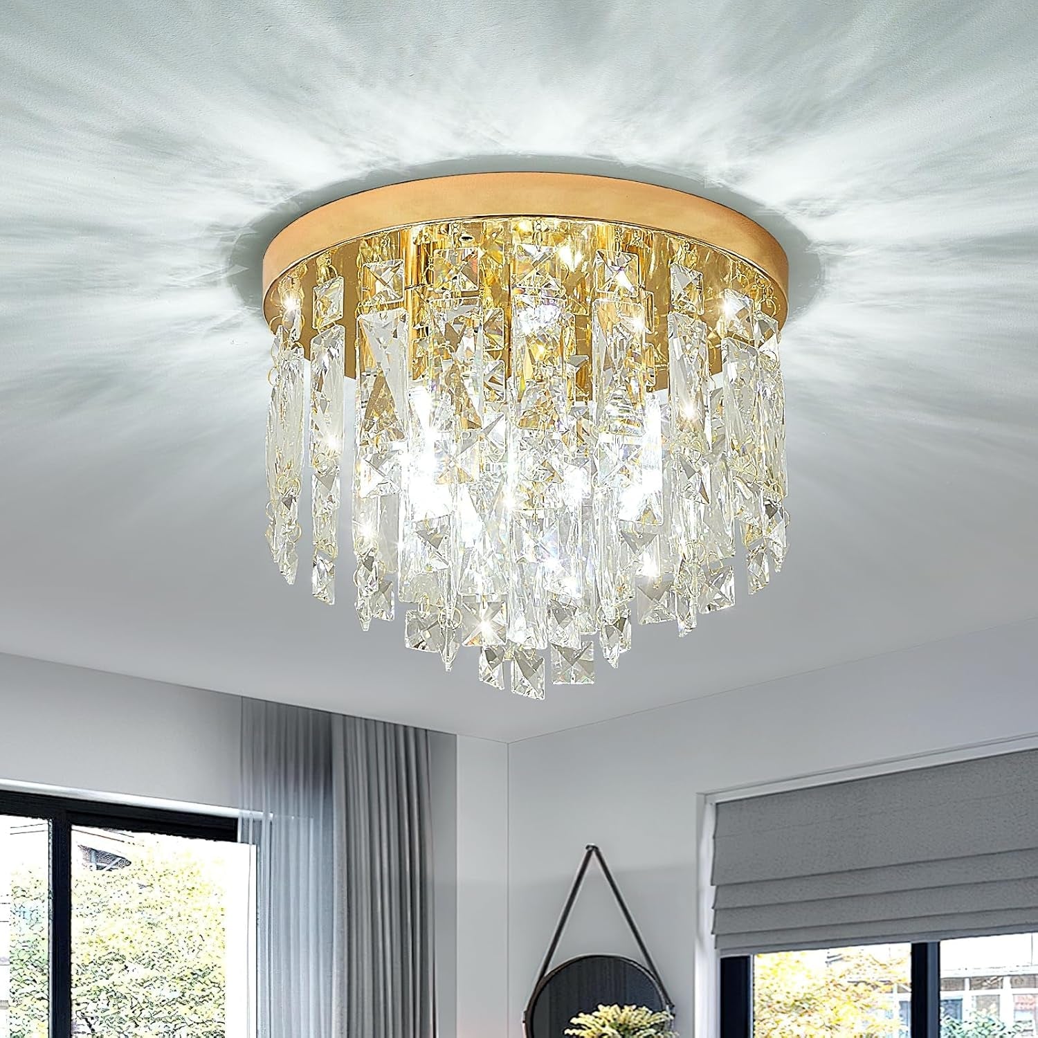 Compact Crystal Chandelier French Gold Ceiling Fixture-1