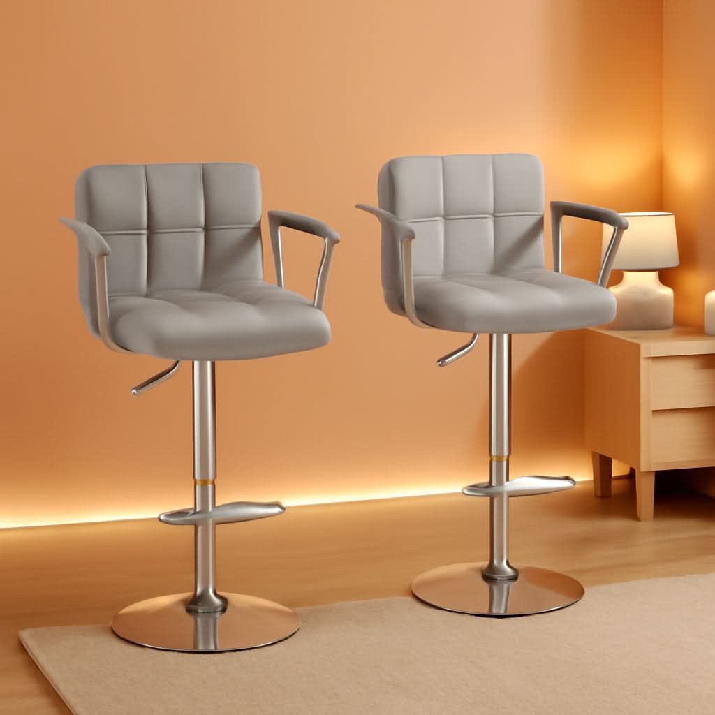 Counter Height Bar Stools Set 2 Armrest Swivel Leather Grey-0