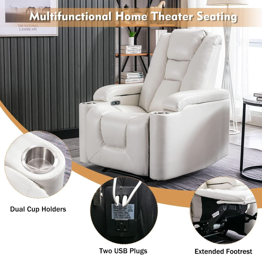 Cream White Power Recliner Chair With USB Ports And Hidden Storage-3