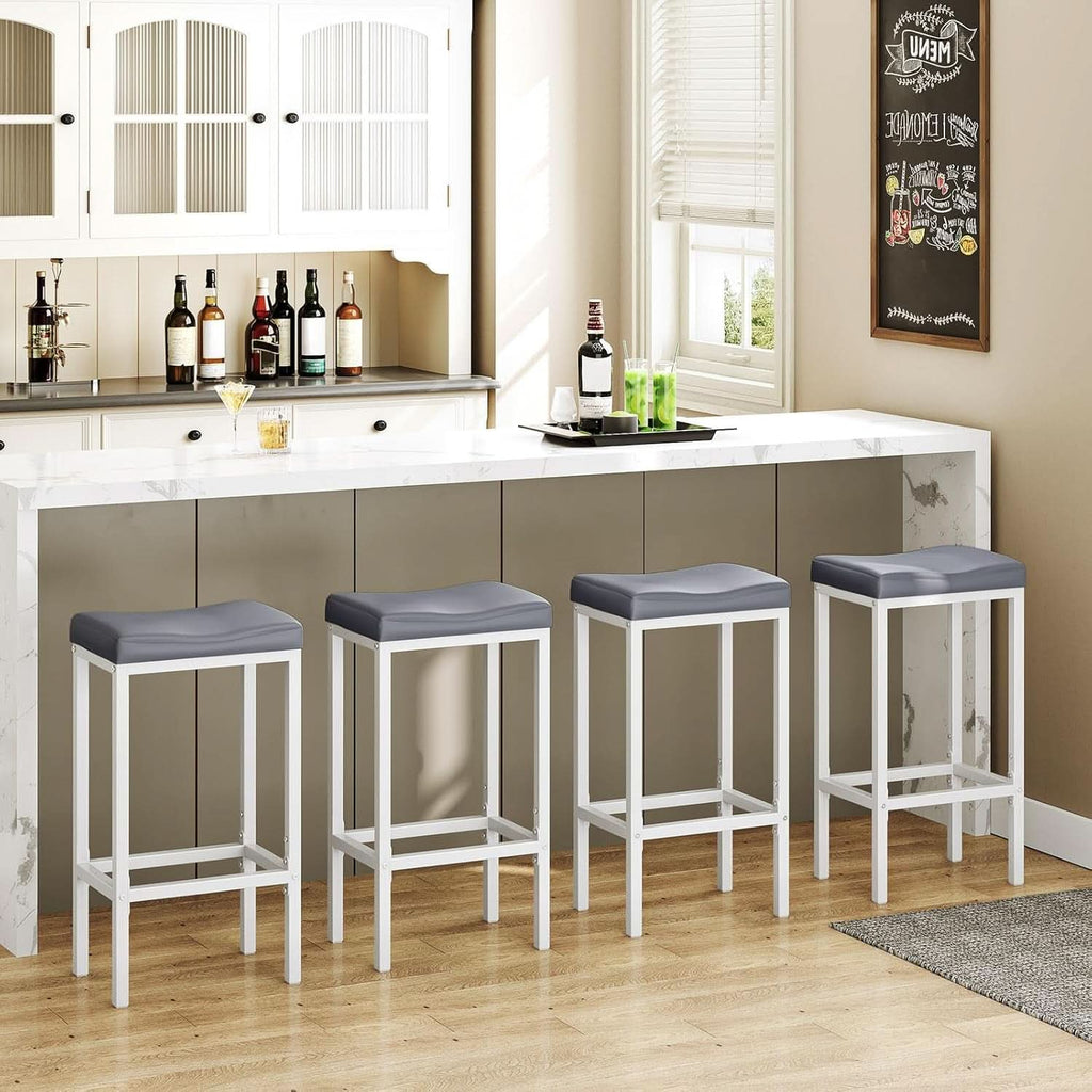 Saddle Bar Stools Set of 2, 24.8 Inches, White and Gray-2