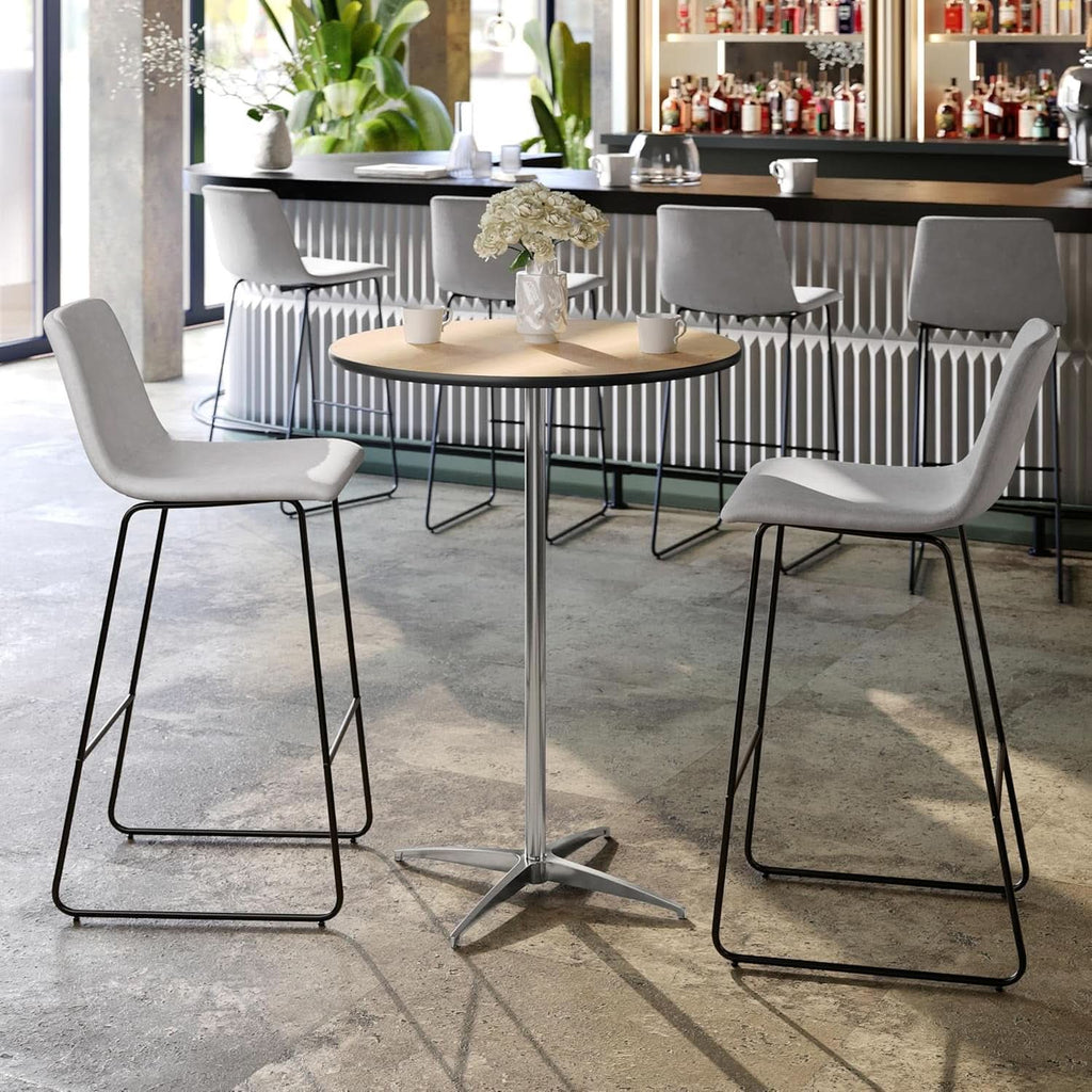Natural Birch Wood Round Cocktail Table Adjustable-1