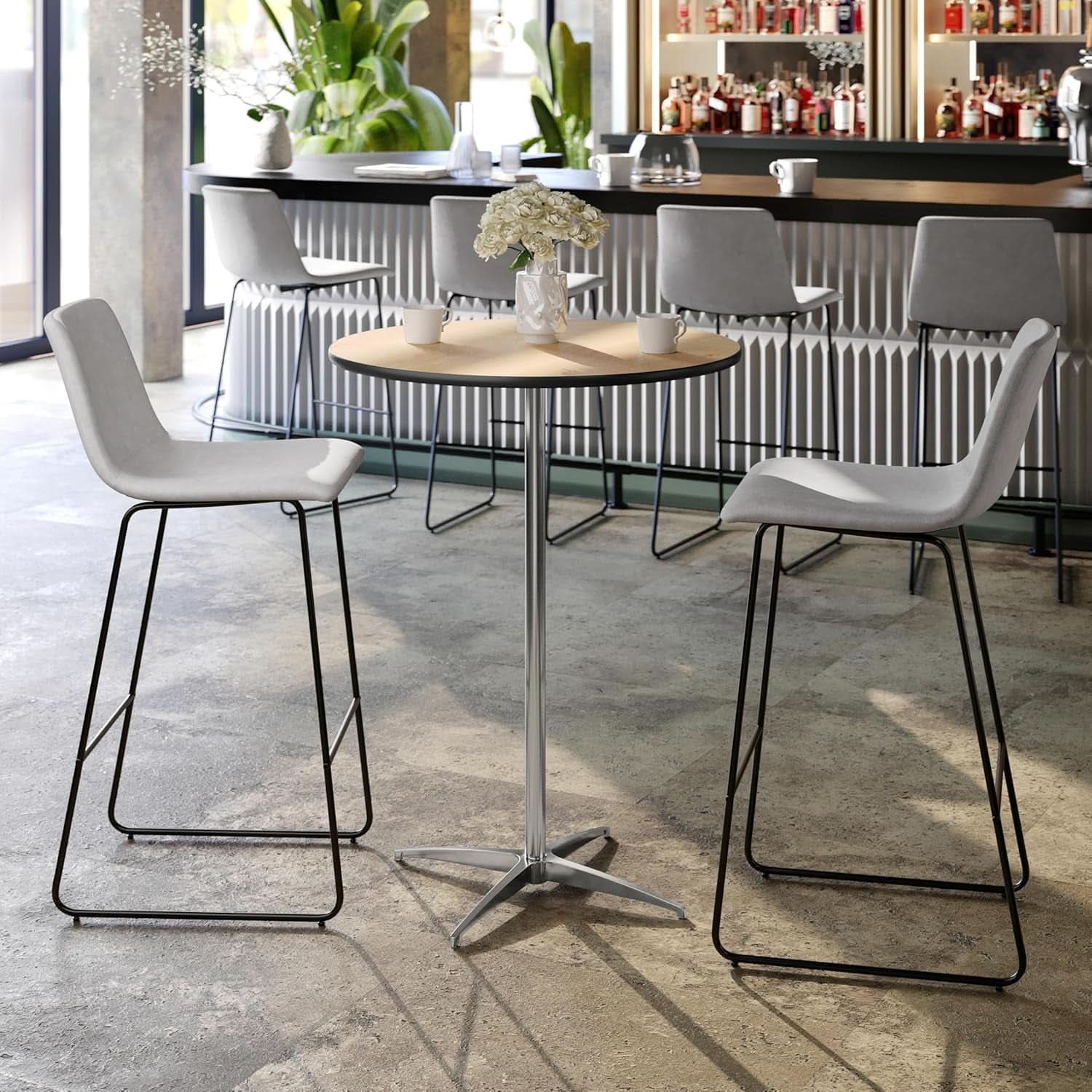 Natural Birch Wood Round Cocktail Table Adjustable-1