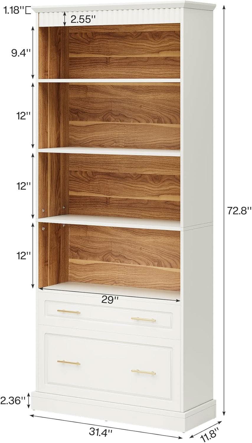 White Freestanding 72 Inch Bookcase With File Cabinet-1