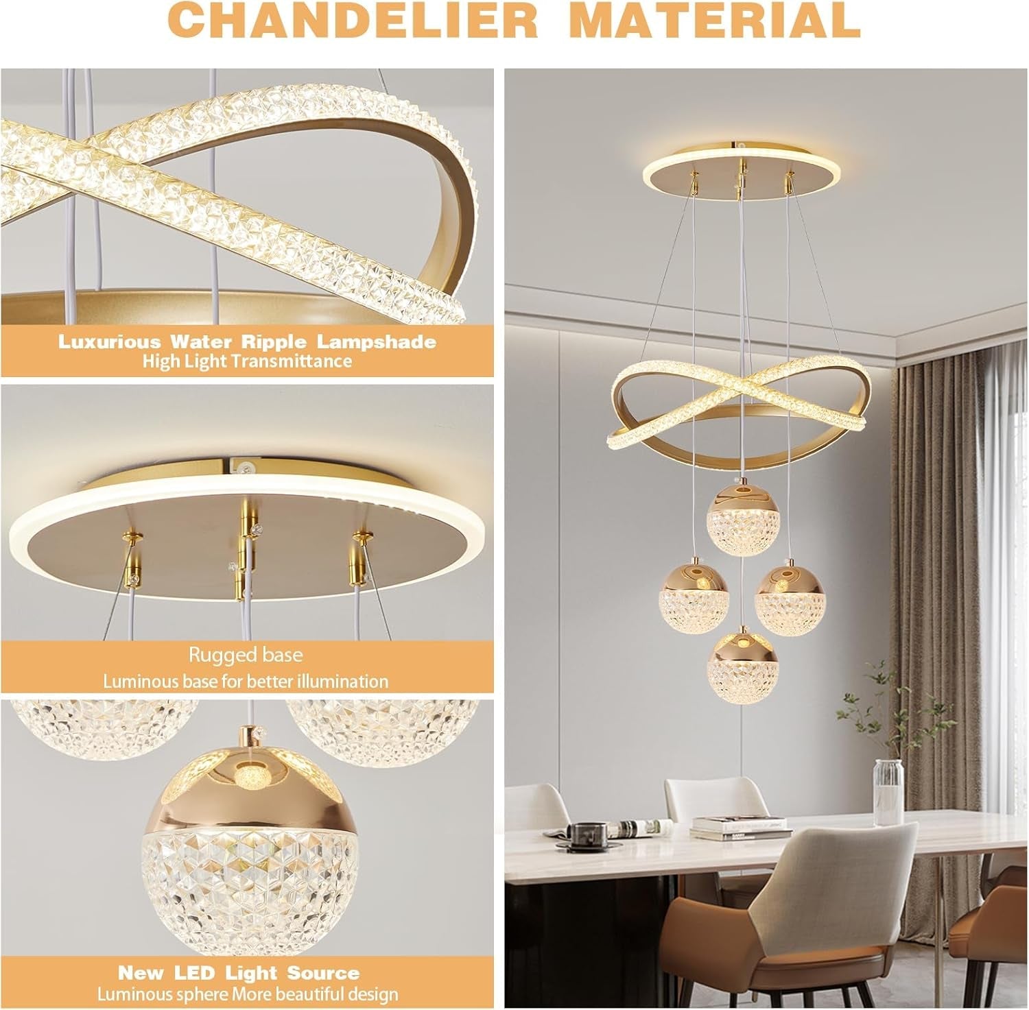 Gold Chandeliers Pendant Light Dimmable Three Color-1