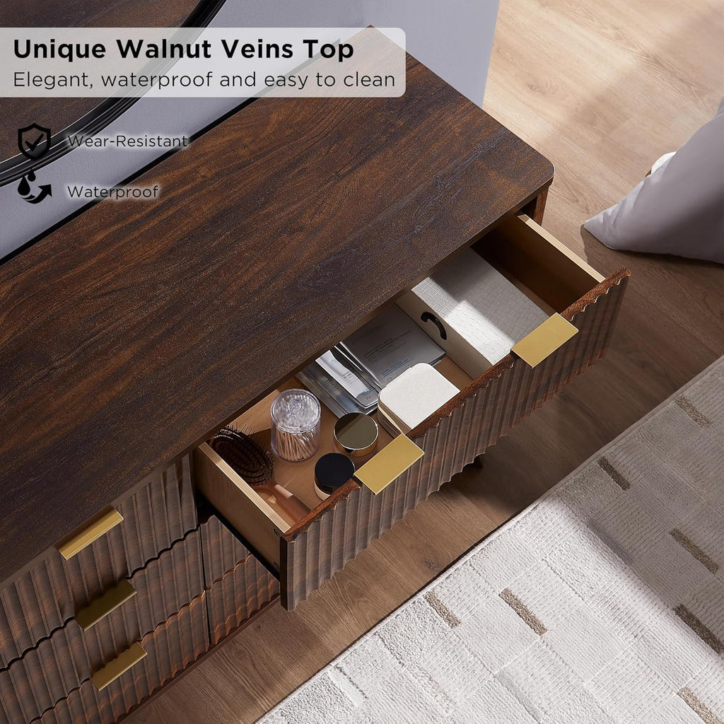 Dark Walnut Contemporary Fluted Six Drawer Dresser-3