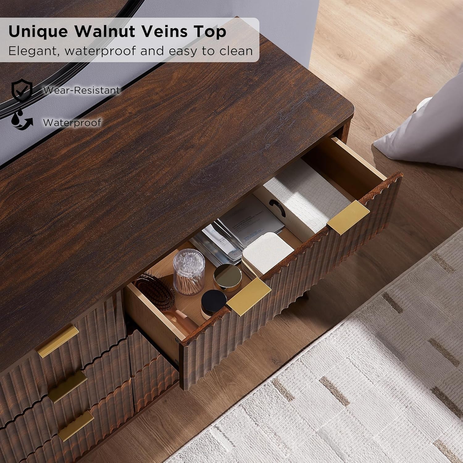 Dark Walnut Contemporary Fluted Six Drawer Dresser-3