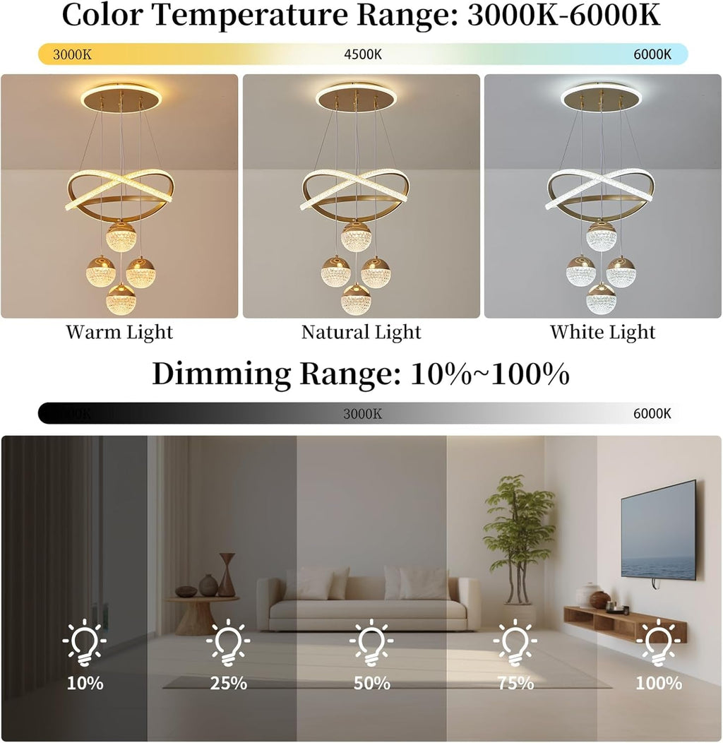 Gold Chandeliers Pendant Light Dimmable Three Color-3