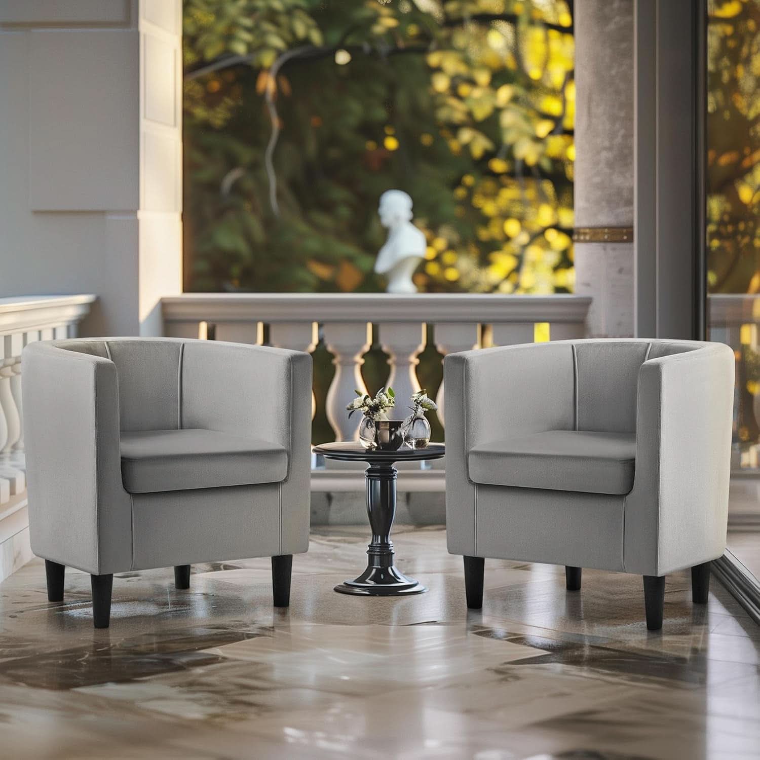 Gray Velvet Barrel Accent Chairs Set of 2 18.5x19.7in Seats-3