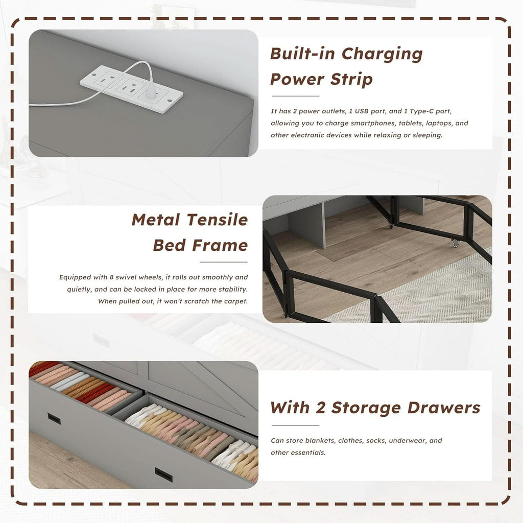 57 Inch Murphy Bed With Integrated Storage Solution-4