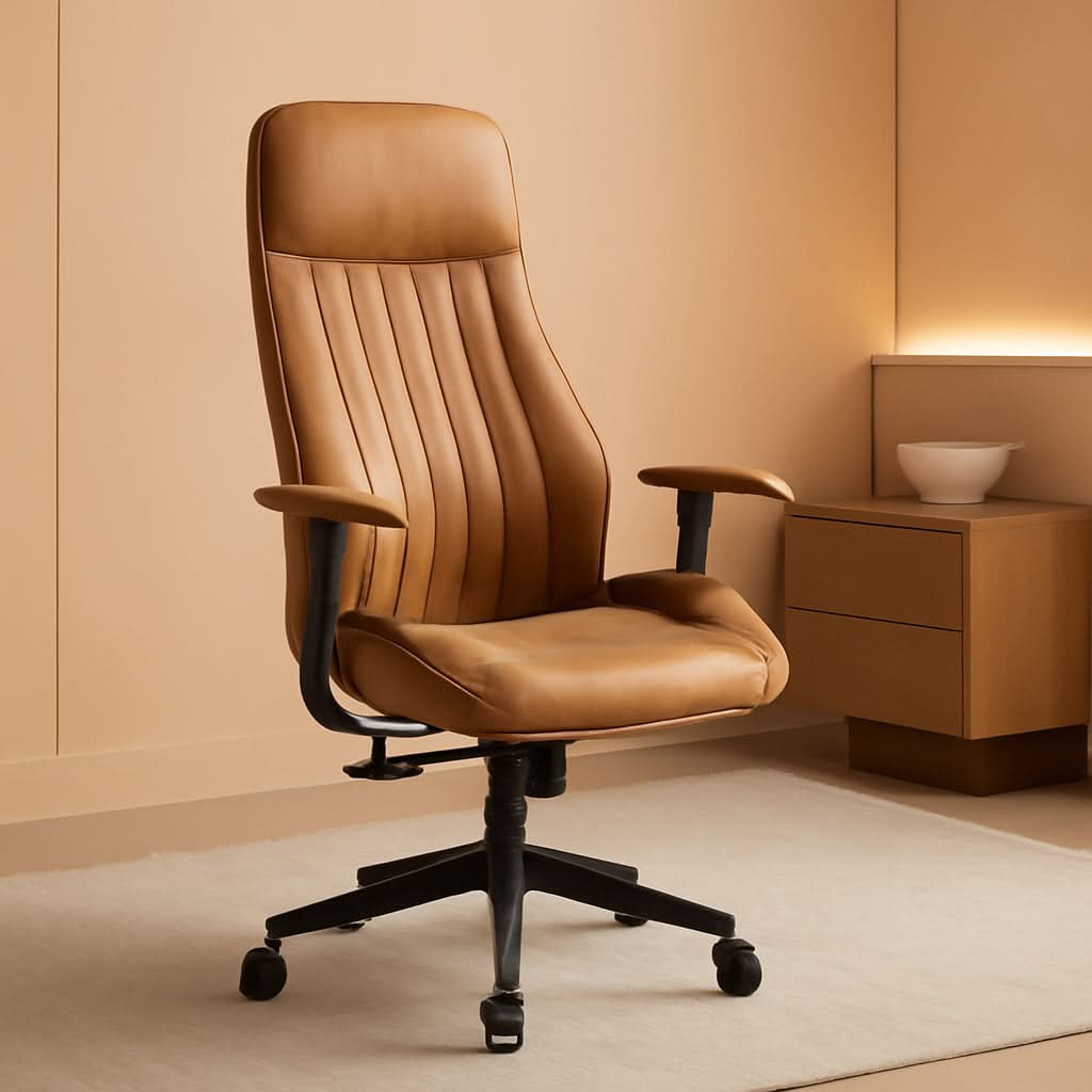 Ergonomic Mid Century Leather Office Chair With Lumbar-0