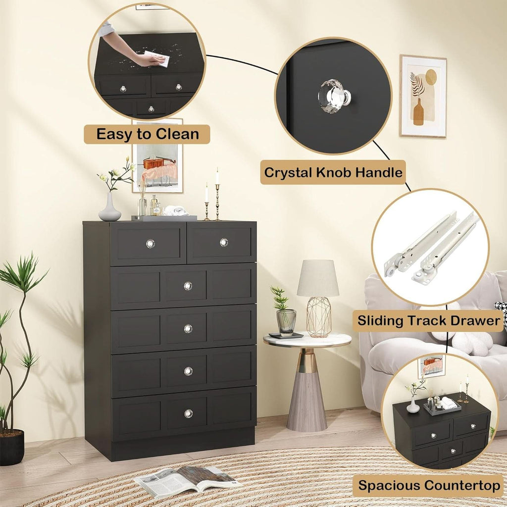 Black Fluted 24 Inch Dresser For Bedroom Storage Solutions-3