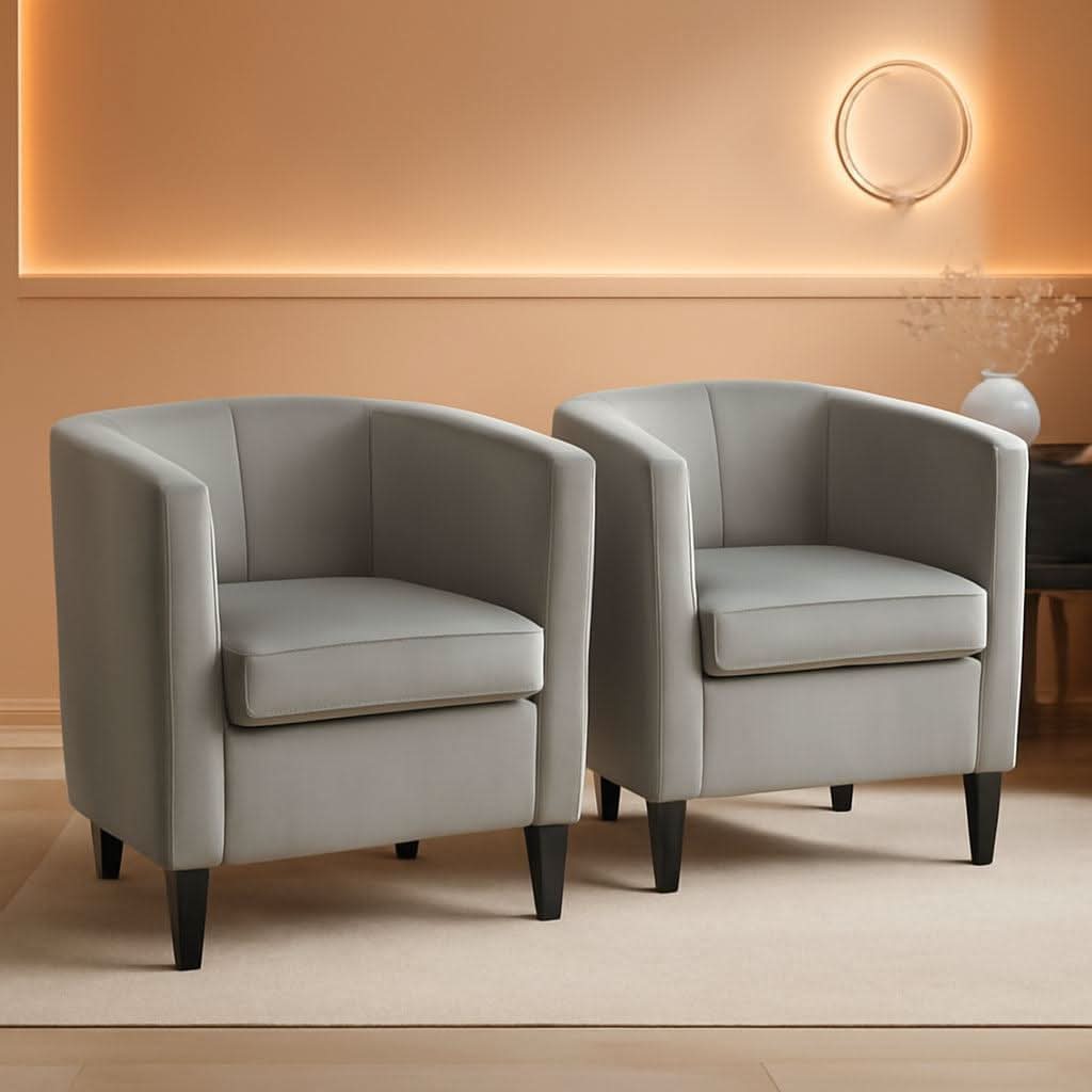 Gray Velvet Barrel Accent Chairs Set of 2 18.5x19.7in Seats-0