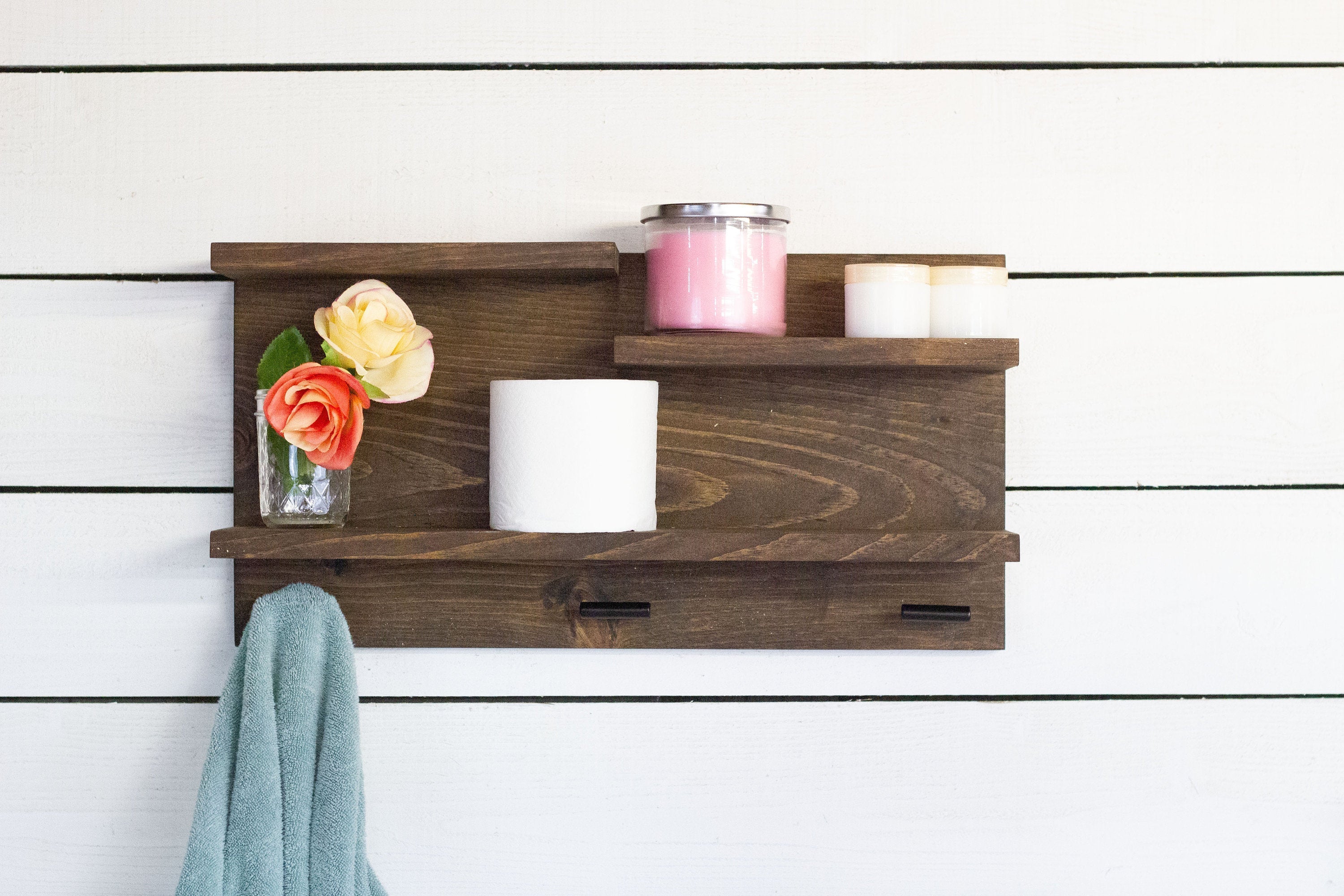 Bathroom Wall Shelf with Towel Hooks-0