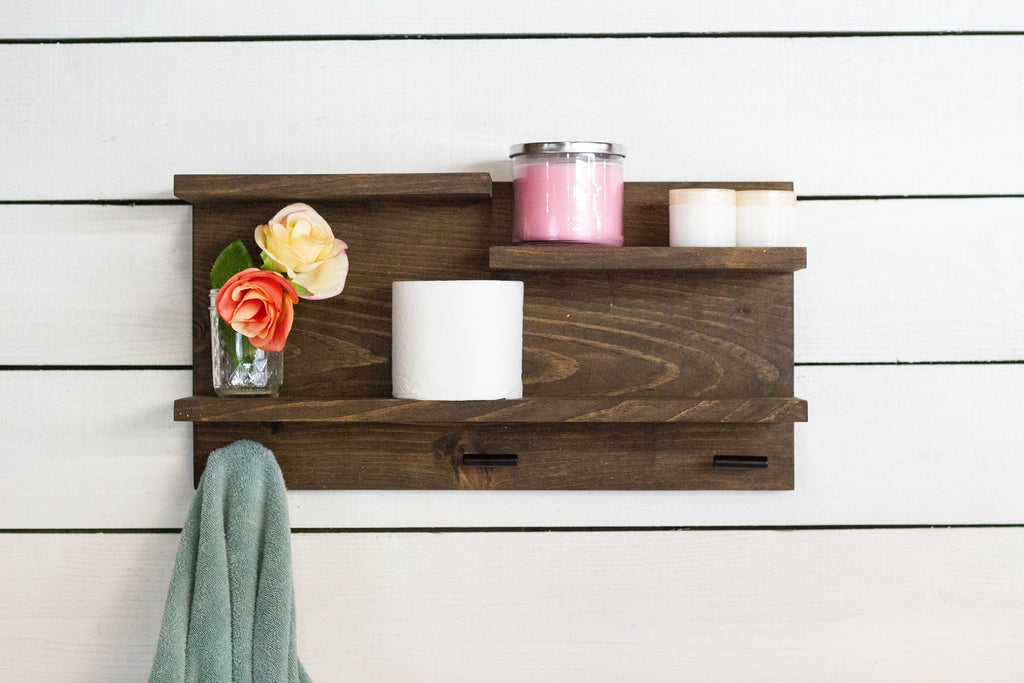 Bathroom Wall Shelf with Towel Hooks-1
