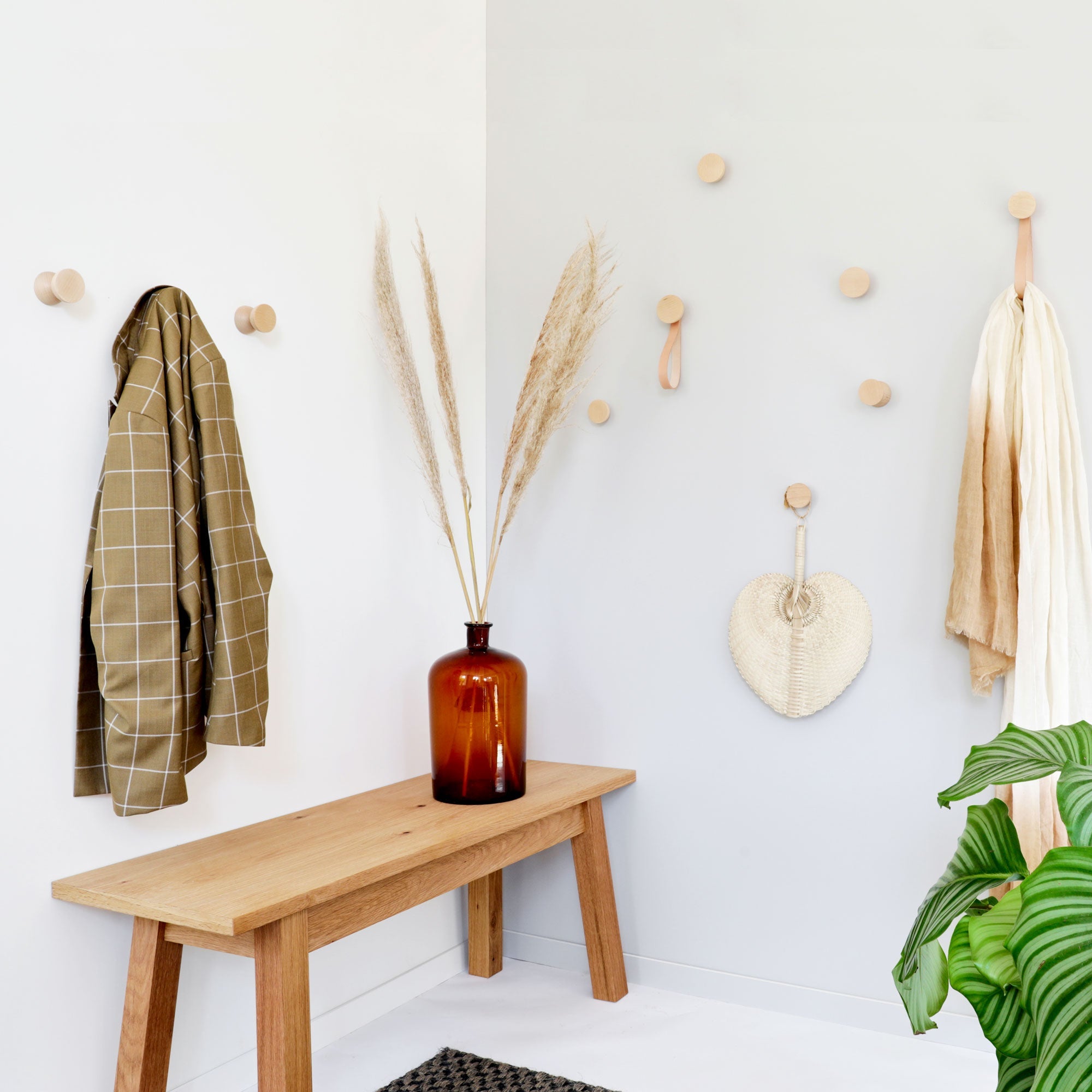 Set of Hooks - Geometric Beech Wood Wall Mounted Coat Hook / Knob-3