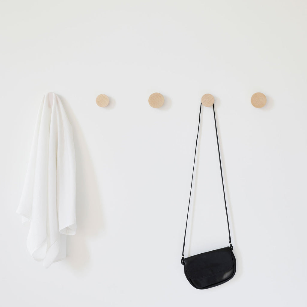 Set of Hooks - Round Beech Wood Wall Mounted Coat Hook / Knob-2